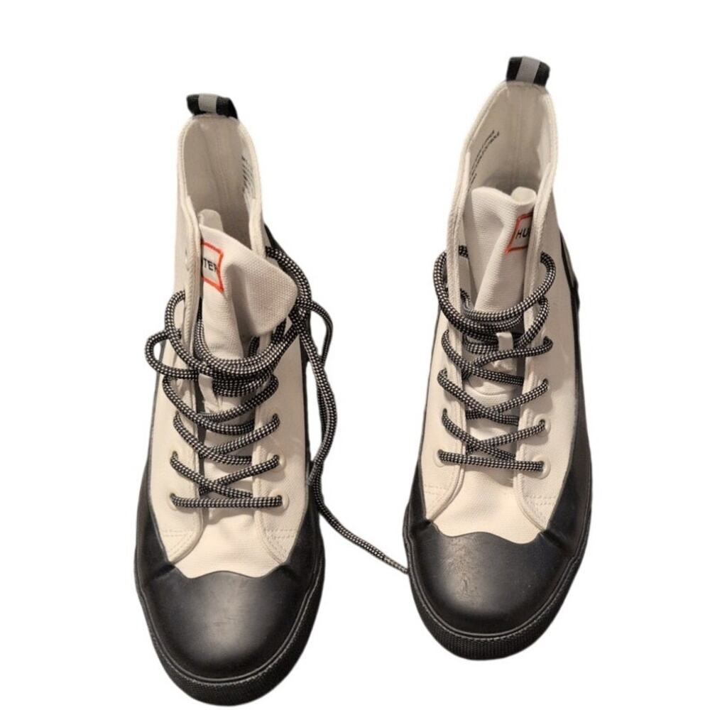 Hunter Dipped Canvas High-Top Sneakers White/Black Size M5/W7 Unisex - Picture 2 of 6